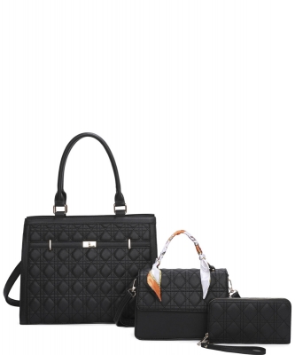 3in1 Fashion Satchel Bag with Mini Bag and Wallet Set DO-2342-T3 BLACK